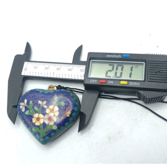Antique Vintage Brass Enamel Cloisonne Heart Pendant Necklace 2" Statement 33.5g - Picture 8 of 10